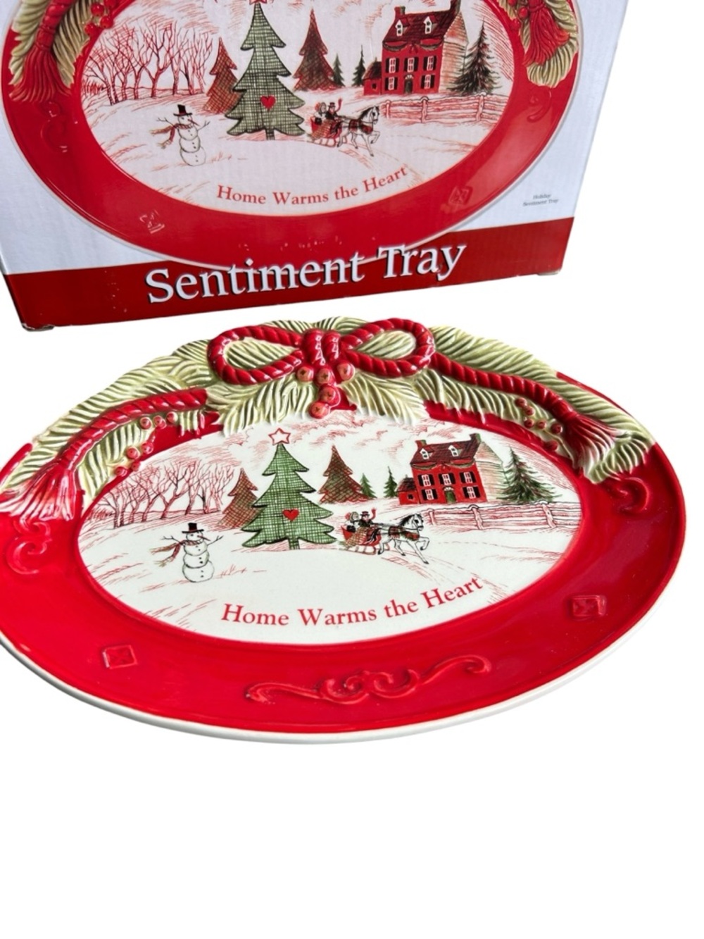 Fitz and Floyd Red and Green Holiday Sentiment Tray new boxed 2010 decorative